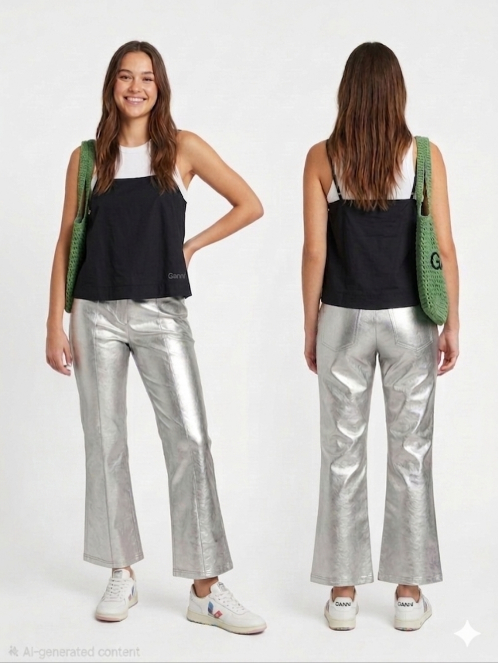 7 For All Mankind Metallic Silver Faux Leather Cropped Flare Pants - Size M - Picture 5 of 10